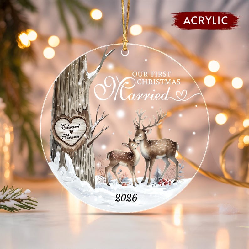 First Married Christmas Name & Year Ornament