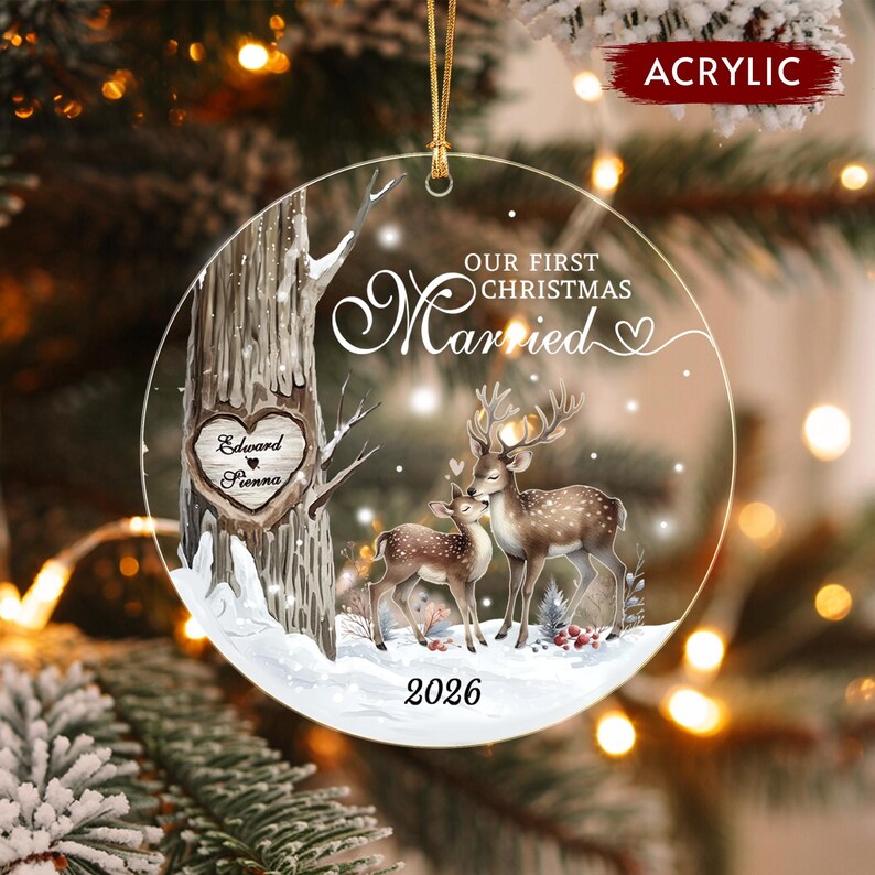 First Married Christmas Name & Year Ornament