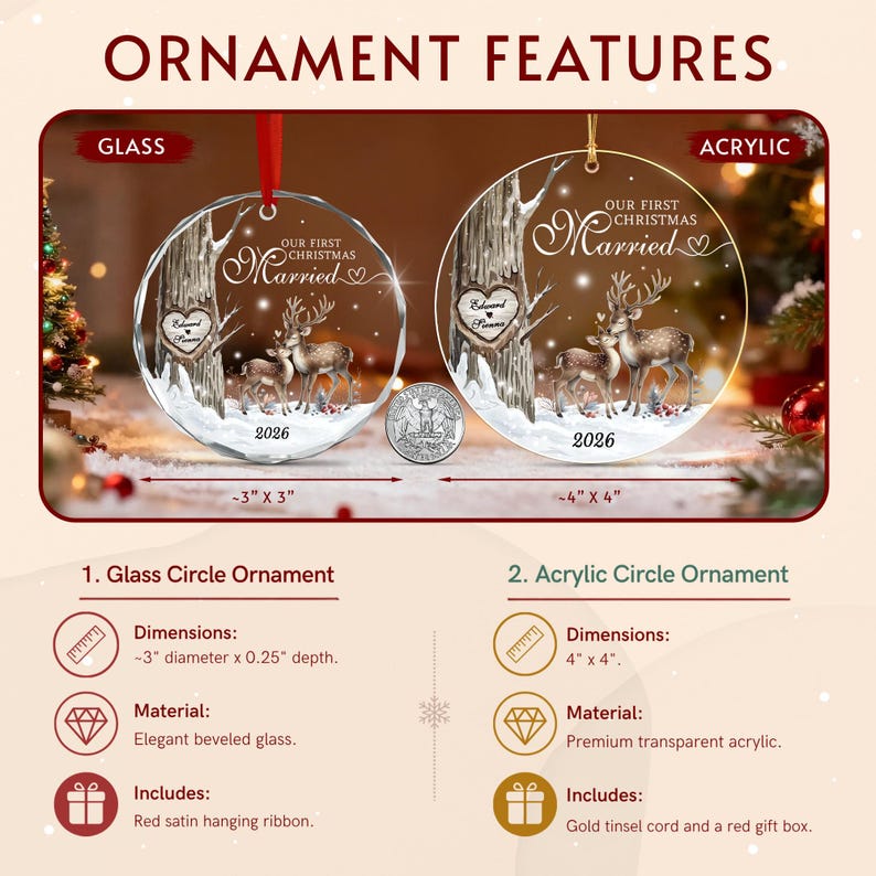 First Married Christmas Name & Year Ornament