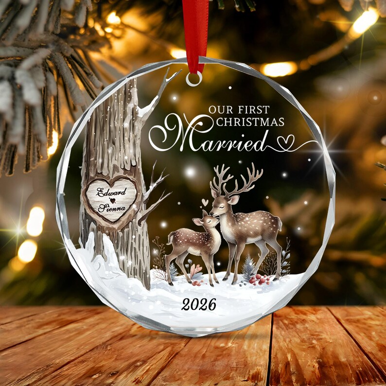 First Married Christmas Name & Year Ornament