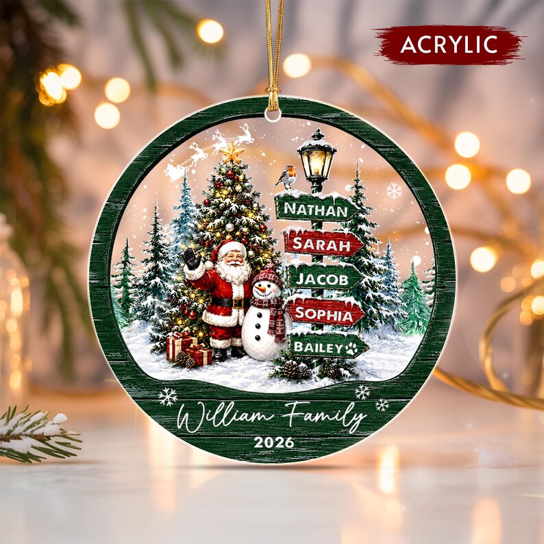 Santa & Snowman Family Signpost Ornament