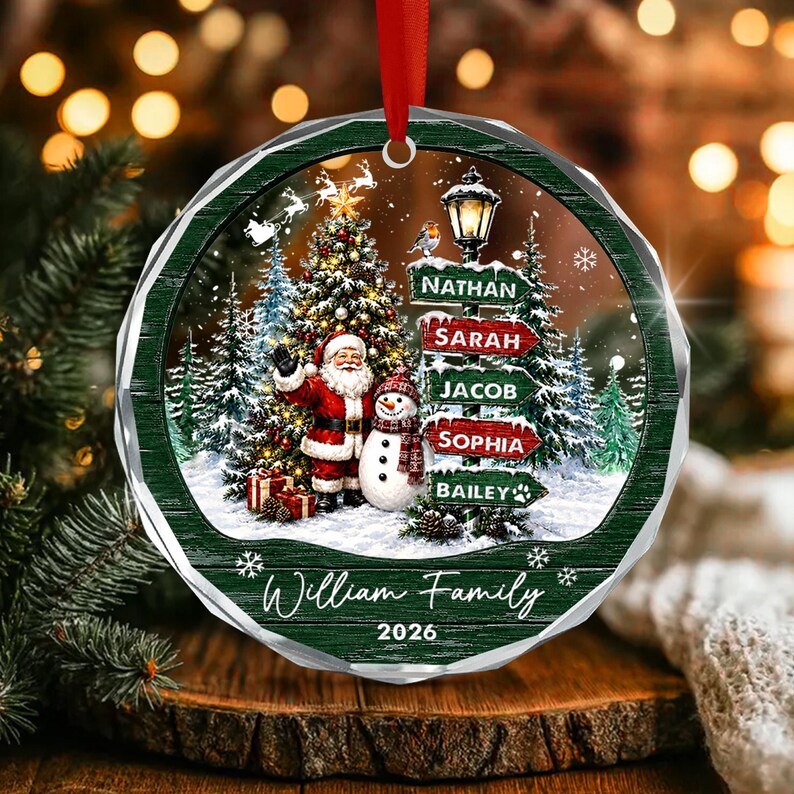 Santa & Snowman Family Signpost Ornament