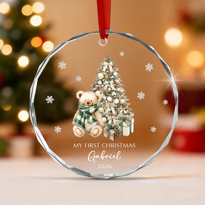Baby Bear Name Glass Ornament 2026