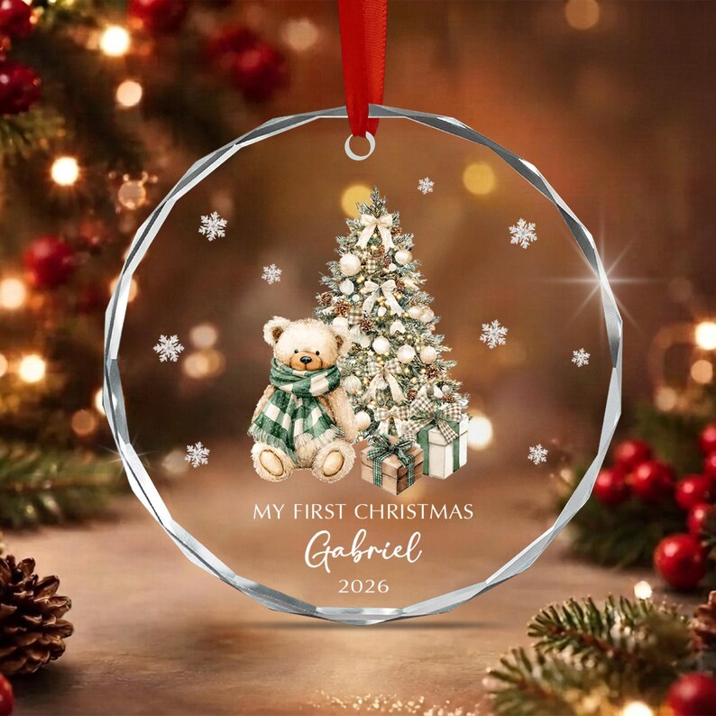 Baby Bear Name Glass Ornament 2026