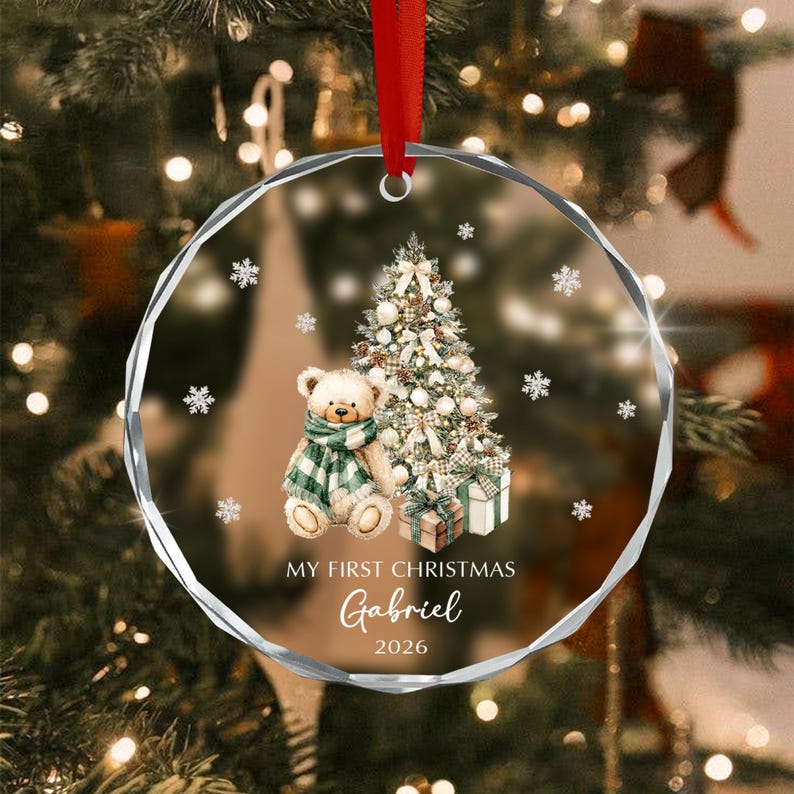 Baby Bear Name Glass Ornament 2026