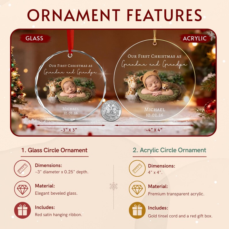 Grandma & Grandpa Baby Photo Ornament 2026