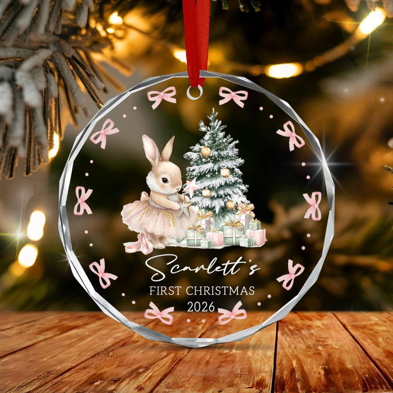 Baby Bunny Name & Year Glass Ornament
