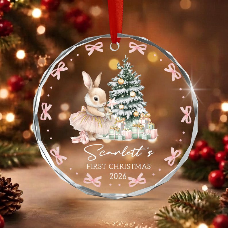 Baby Bunny Name & Year Glass Ornament