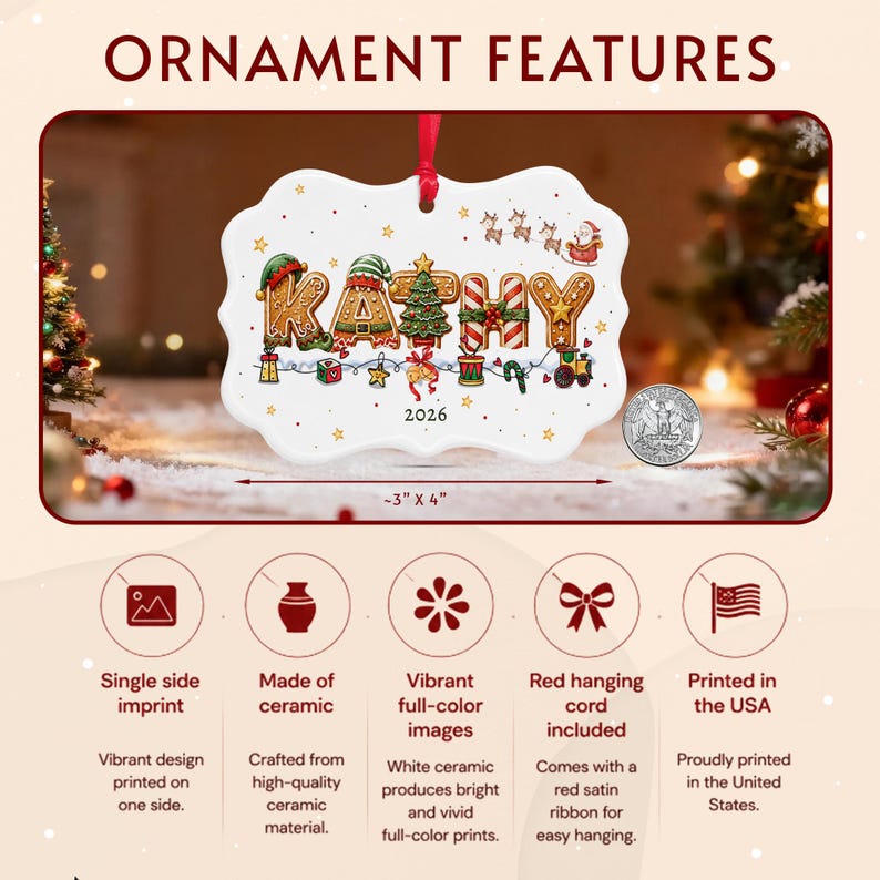 Gingerbread Alphabet Name & Year Ornament