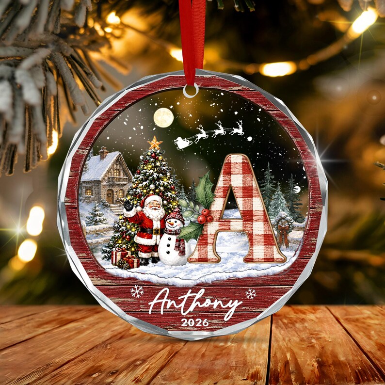 Santa Tree A-Z Kid Initial Name Ornament