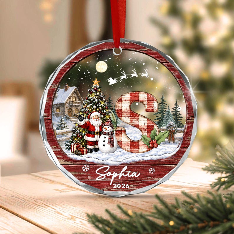 Santa Tree A-Z Kid Initial Name Ornament