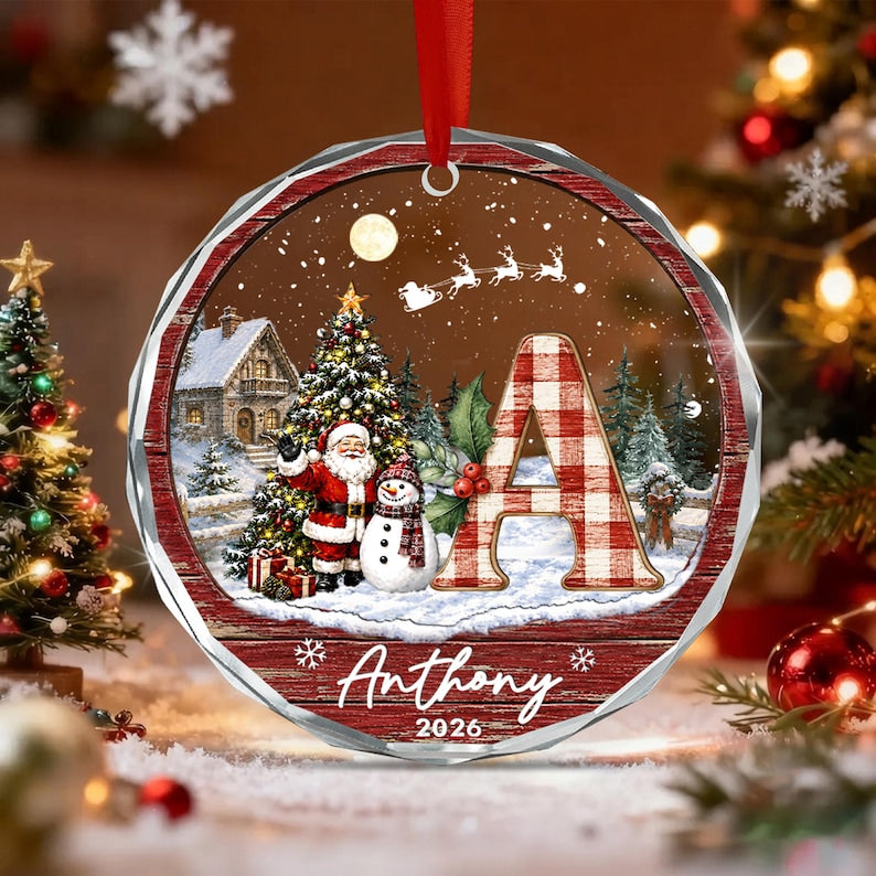 Santa Tree A-Z Kid Initial Name Ornament