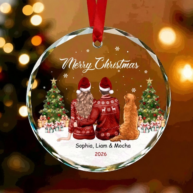 Couple & Dog Family Christmas Ornament
