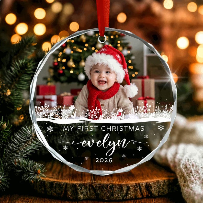 Custom Baby First Christmas Photo Ornament