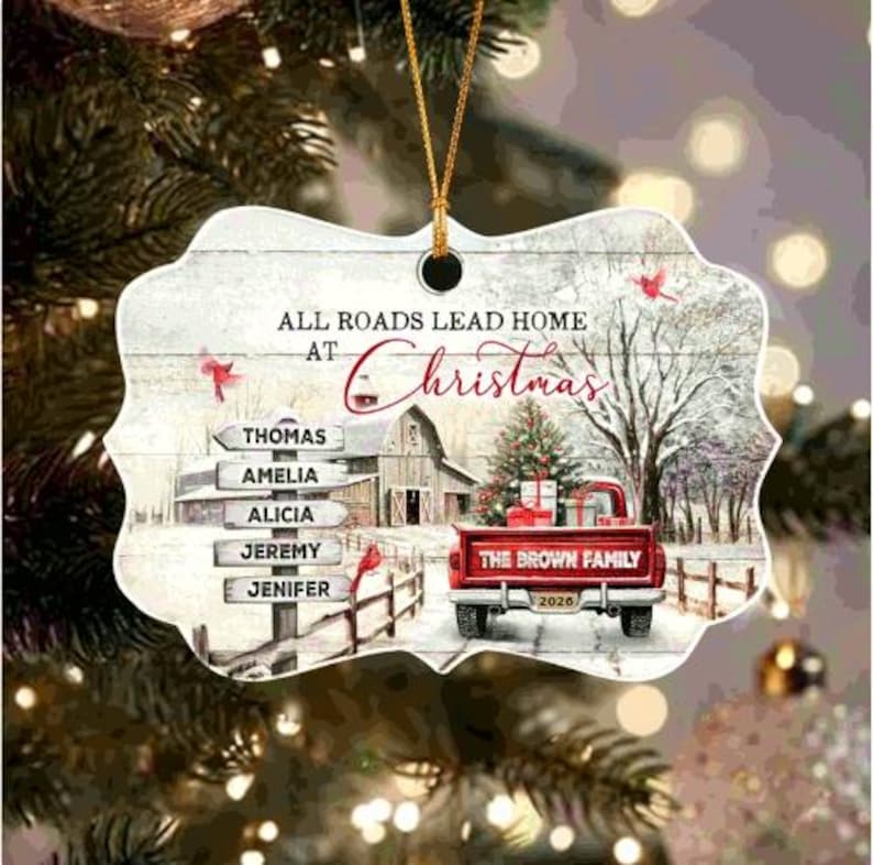 All Roads Lead Home Red Truck Ornament