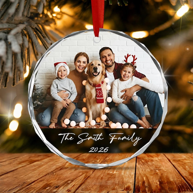 Family Photo Portrait Glass Ornament