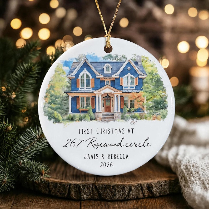 New Home Watercolor Photo Ornament
