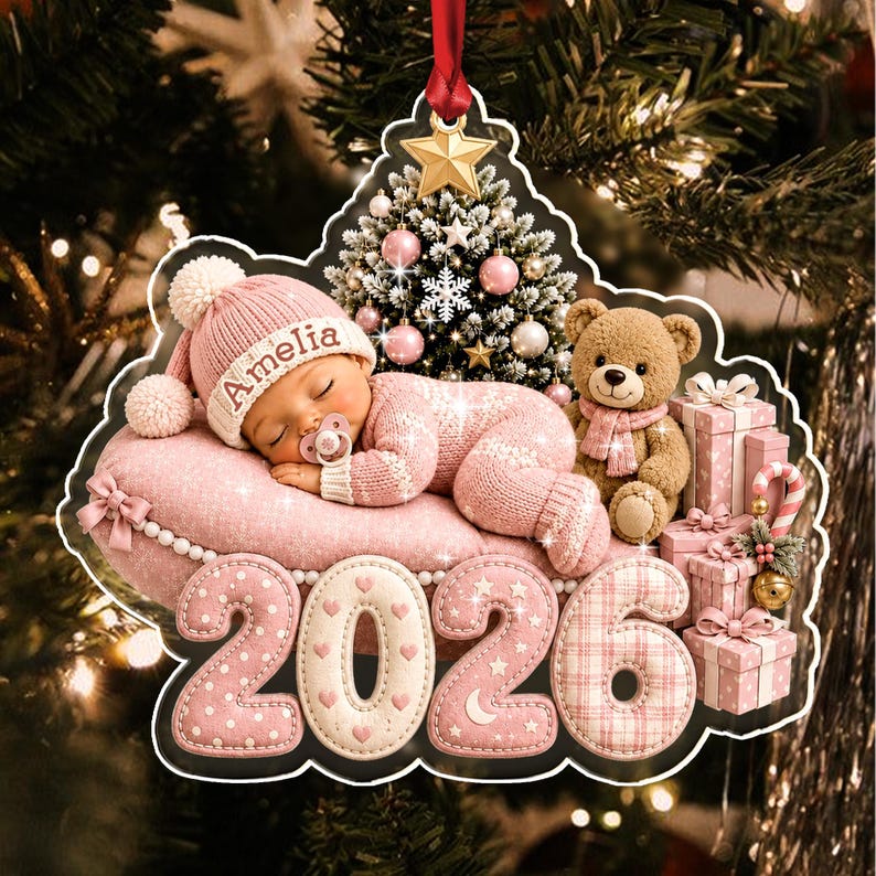 Sleeping Baby Name Flat Acrylic Ornament
