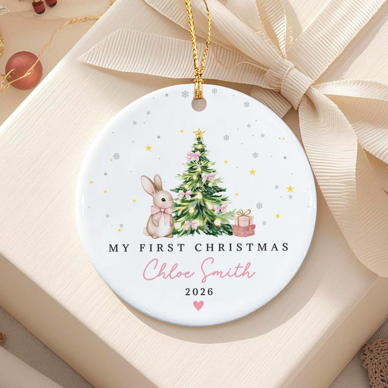 Baby Rabbit Ceramic Christmas Ornament