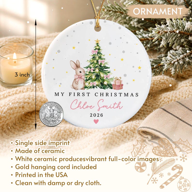 Baby Rabbit Ceramic Christmas Ornament
