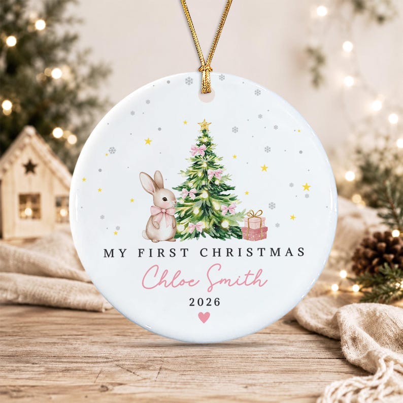 Baby Rabbit Ceramic Christmas Ornament