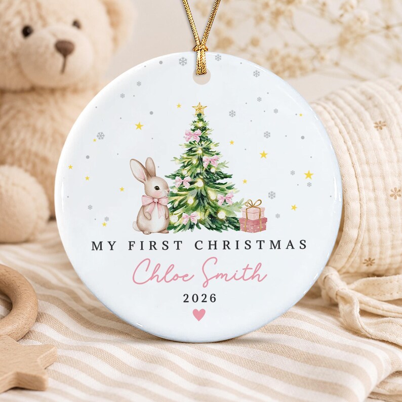 Baby Rabbit Ceramic Christmas Ornament