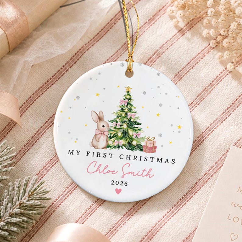 Baby Rabbit Ceramic Christmas Ornament