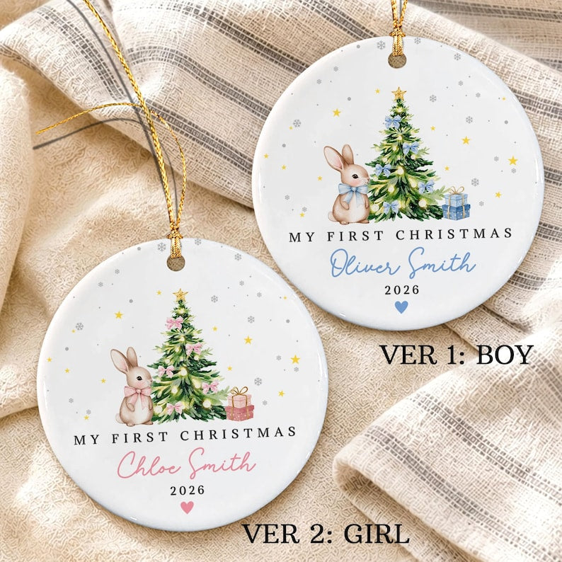 Baby Rabbit Ceramic Christmas Ornament