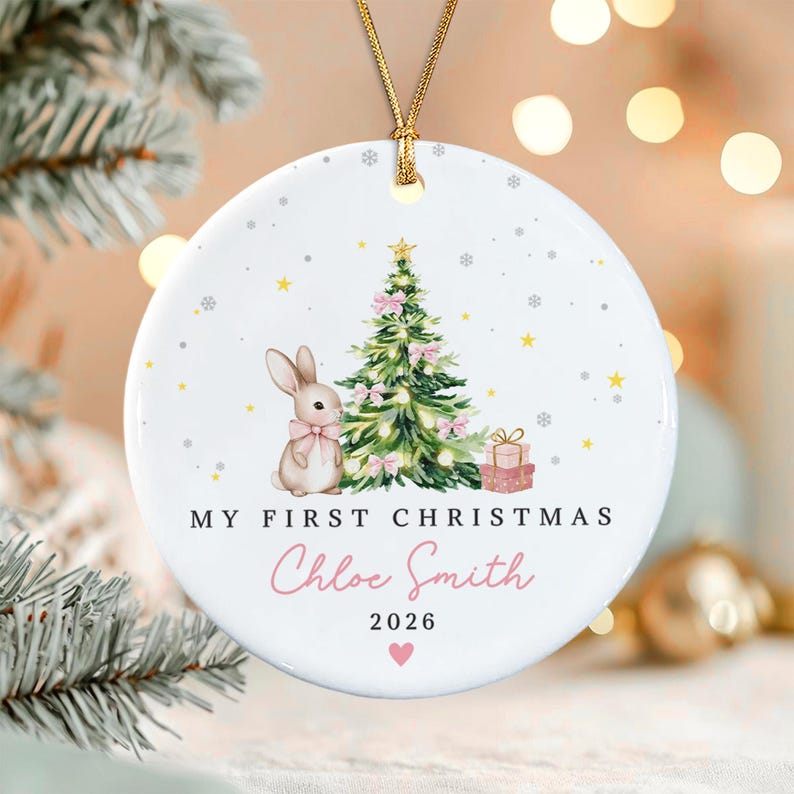 Baby Rabbit Ceramic Christmas Ornament