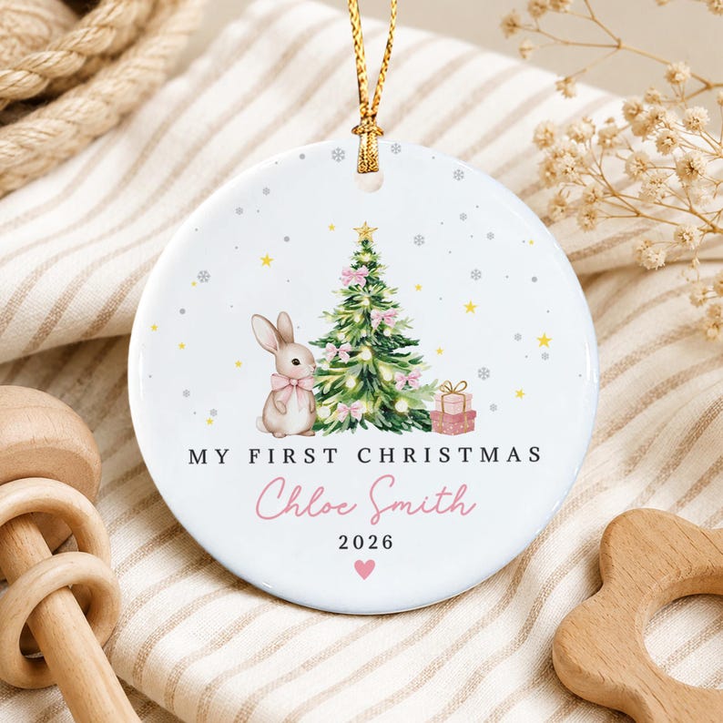 Baby Rabbit Ceramic Christmas Ornament