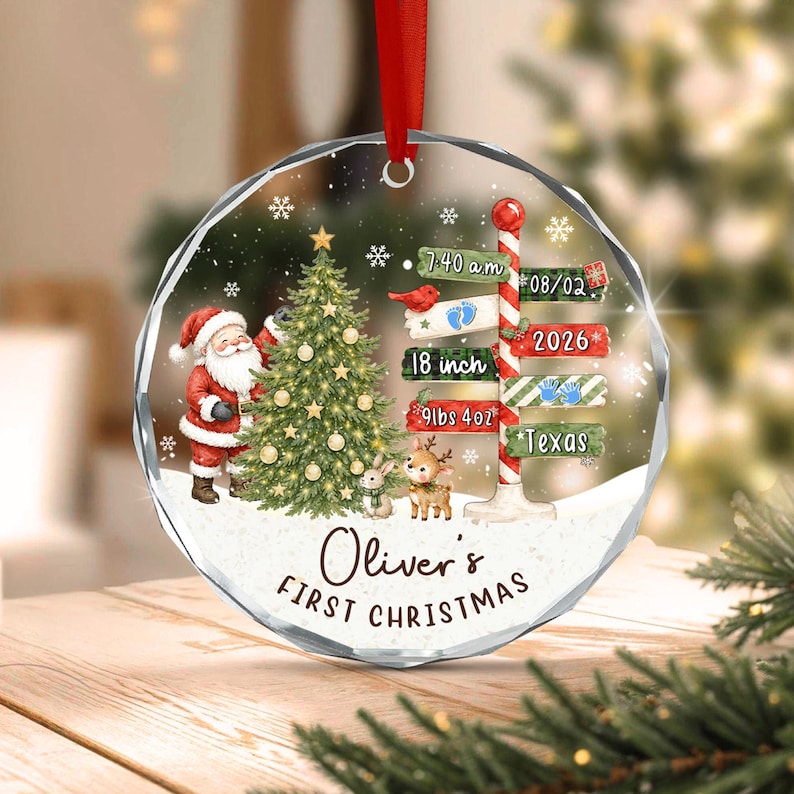Baby Birth Stats Sign Glass Ornament