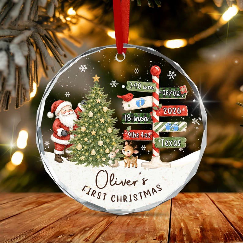 Baby Birth Stats Sign Glass Ornament