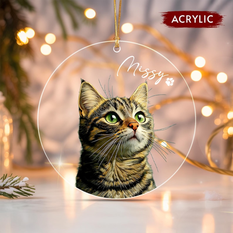 Cat Portrait Christmas Glass Ornament