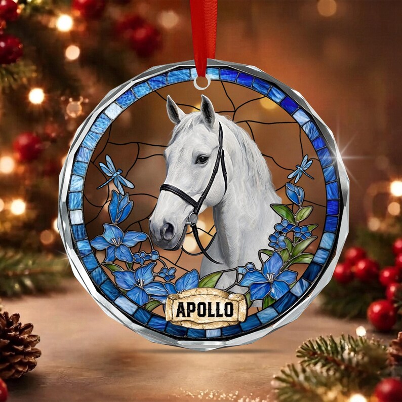 Horse Portrait Glass Christmas Ornament