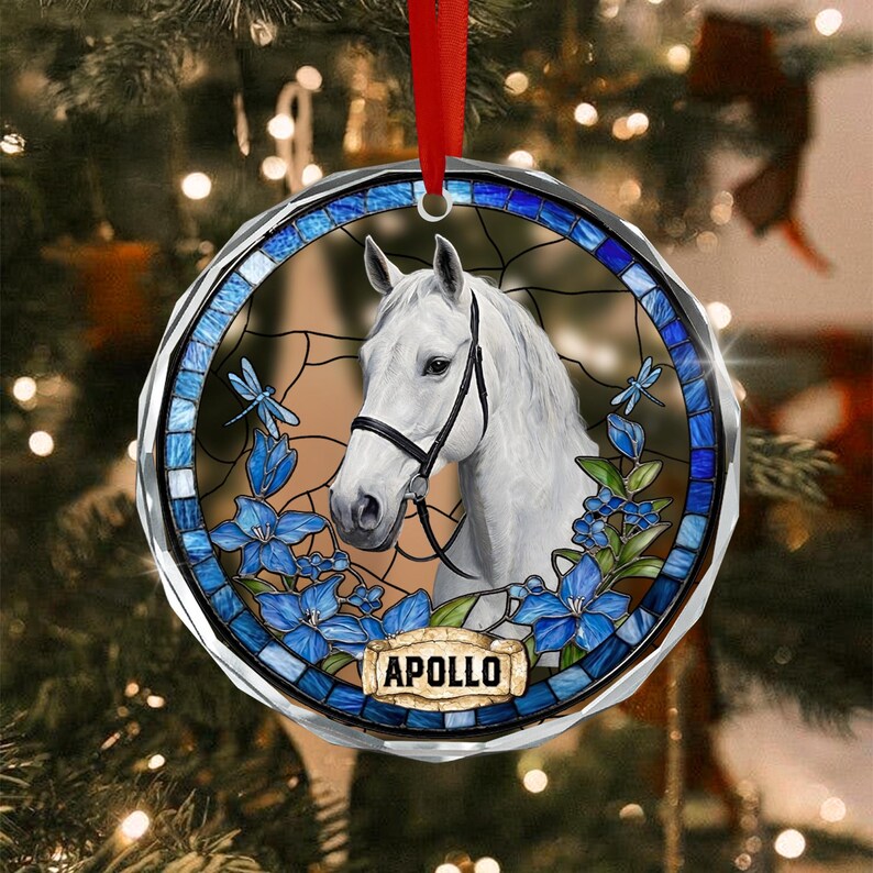 Horse Portrait Glass Christmas Ornament