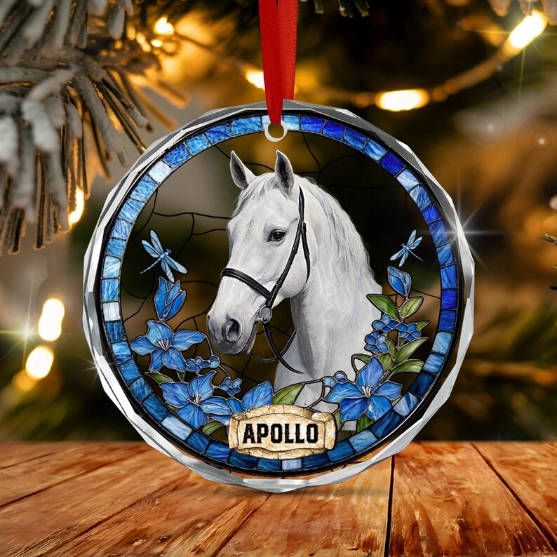 Horse Portrait Glass Christmas Ornament