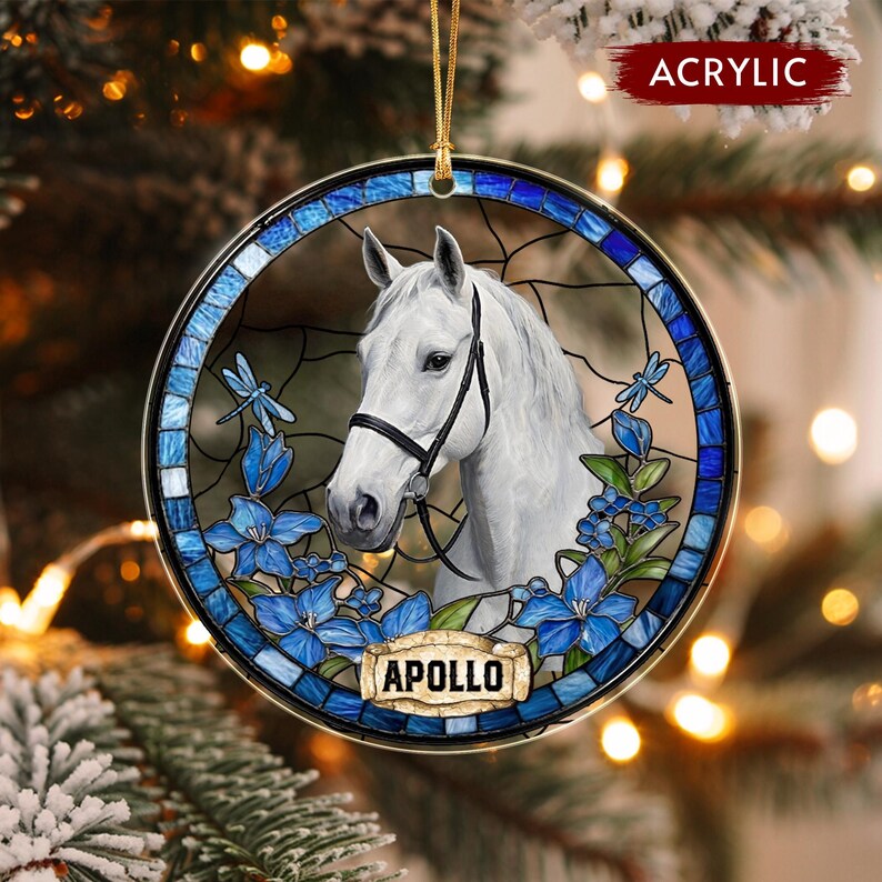 Horse Portrait Glass Christmas Ornament