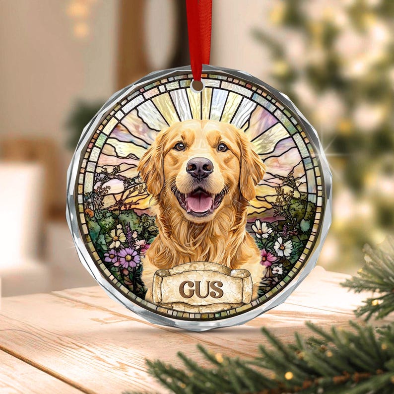 Dog Faux Stained Glass Portrait Ornament