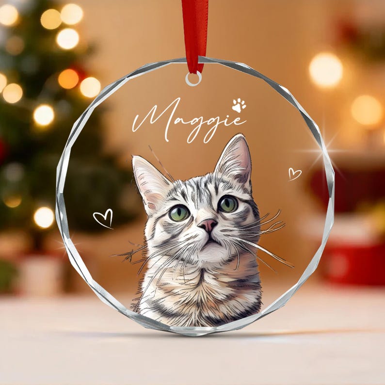 Cat Portrait from Photo Glass Ornament