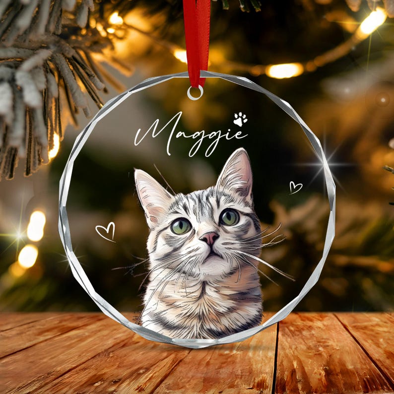 Cat Portrait from Photo Glass Ornament