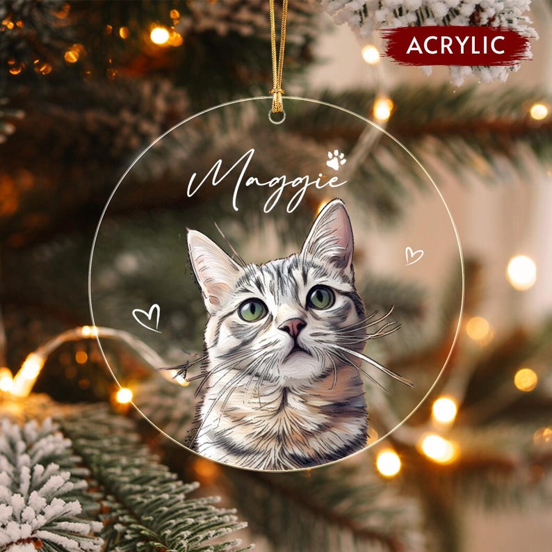 Cat Portrait from Photo Glass Ornament