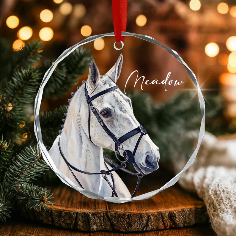 Horse Watercolor Portrait Glass Ornament