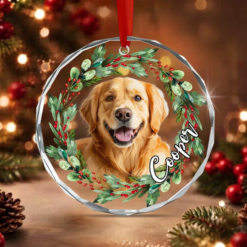 Dog Photo Watercolor Wreath Ornament