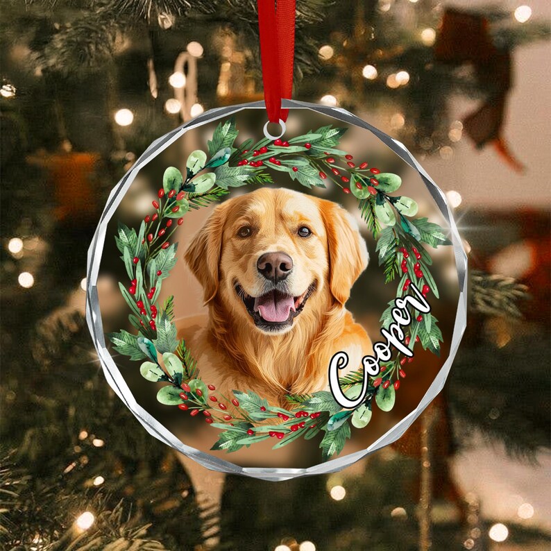 Dog Photo Watercolor Wreath Ornament