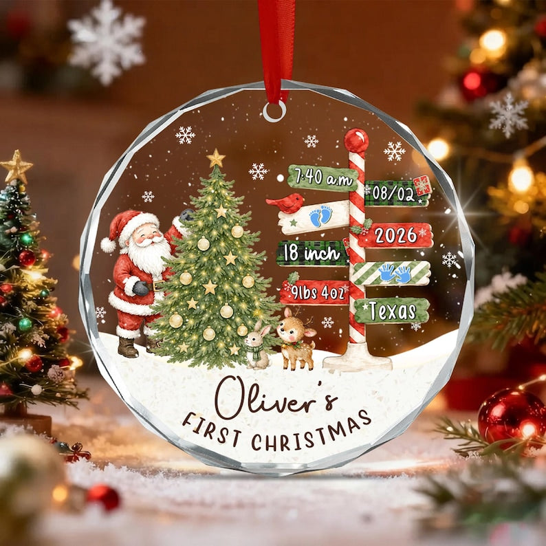 Baby Birth Stats Sign Glass Ornament