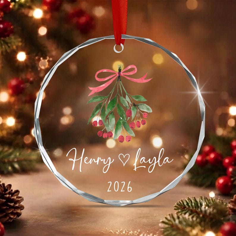 Mistletoe Couple Name & Year Ornament 2026