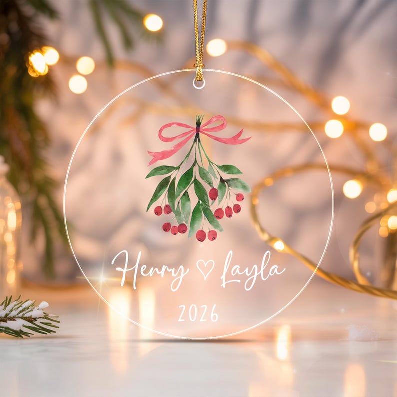 Mistletoe Couple Name & Year Ornament 2026