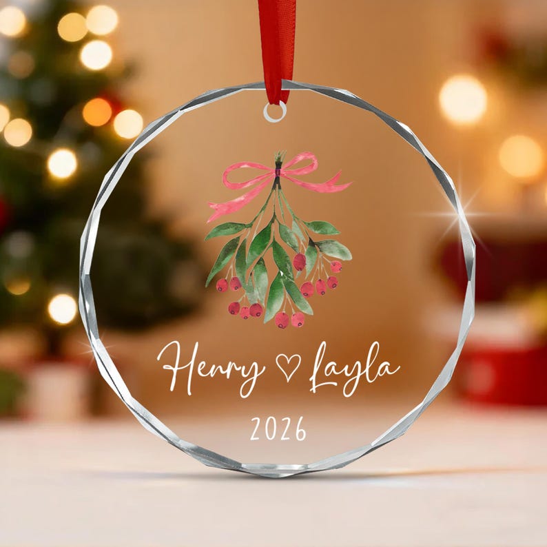 Mistletoe Couple Name & Year Ornament 2026