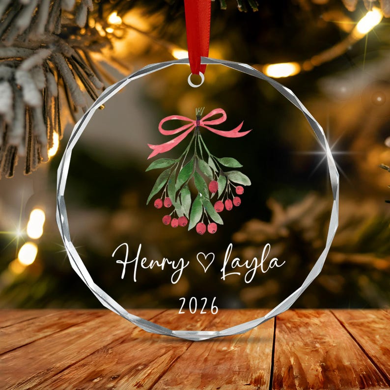 Mistletoe Couple Name & Year Ornament 2026
