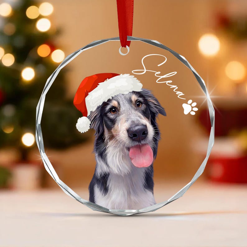 Dog Photo Glass Christmas Ornament 2026